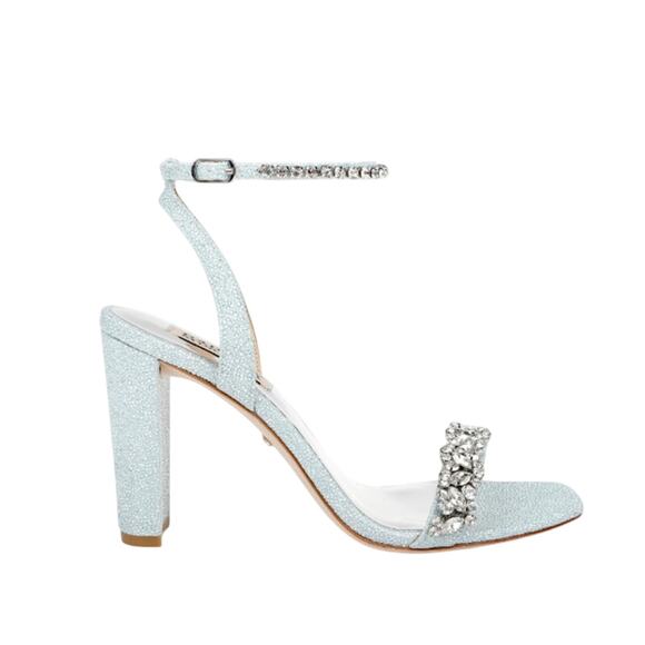 BADGLEY MISCHKA Womens Tasmine Tall Evening Sandals US 6.5 37 Blue Crystals NIB - Picture 2 of 12